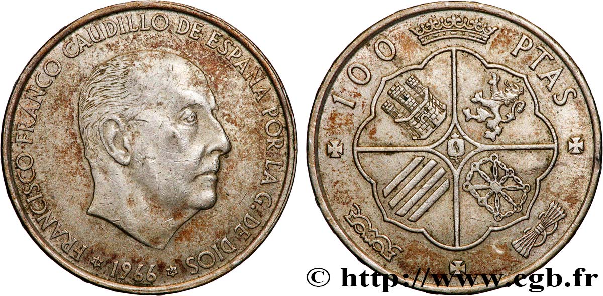 ESPAGNE 100 Pesetas Francisco Franco (1966 dans les étoiles) 1966 Madrid TTB+ 
