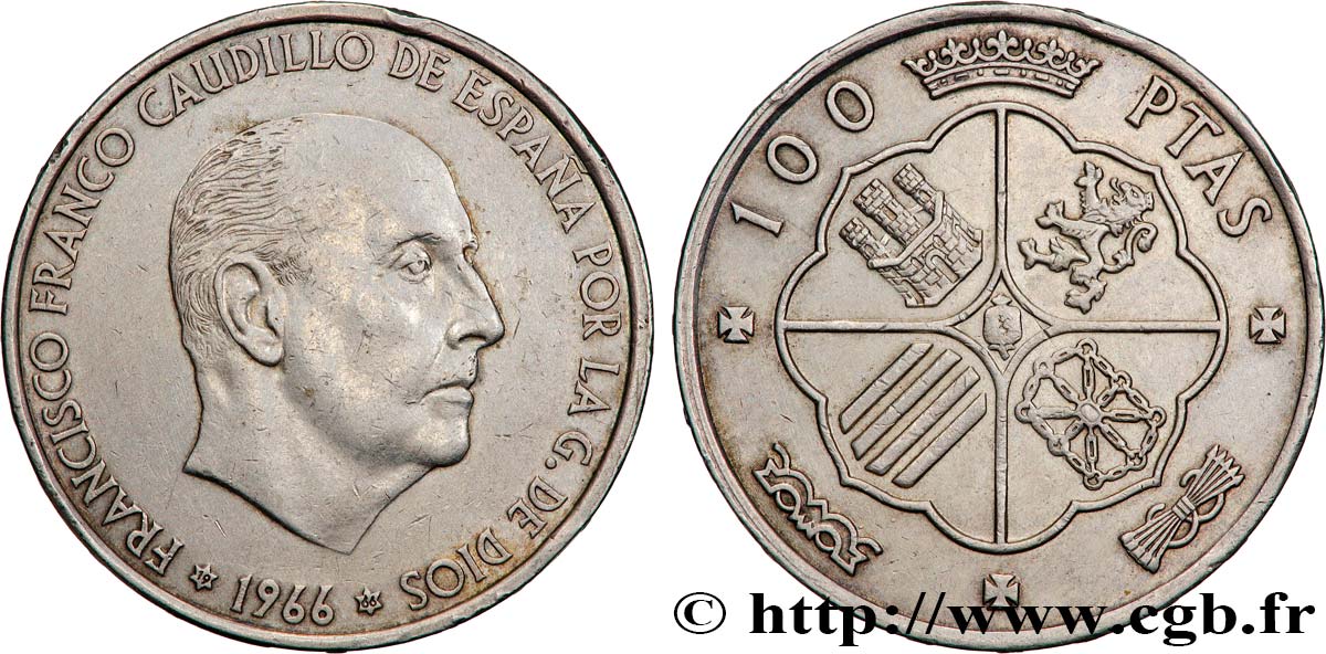 ESPAGNE 100 Pesetas Francisco Franco (1966 dans les étoiles) 1966 Madrid TTB+ 