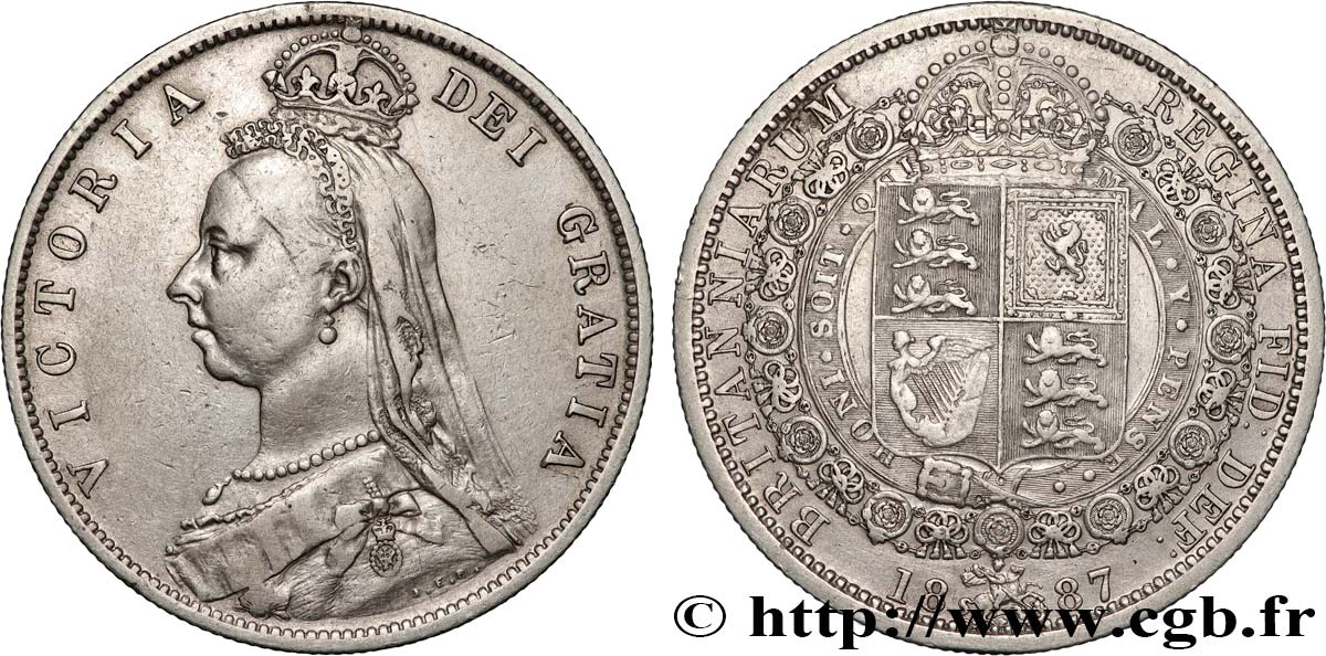 GREAT BRITAIN - VICTORIA 1/2 Crown Victoria buste du jubilé 1887 Londres AU 