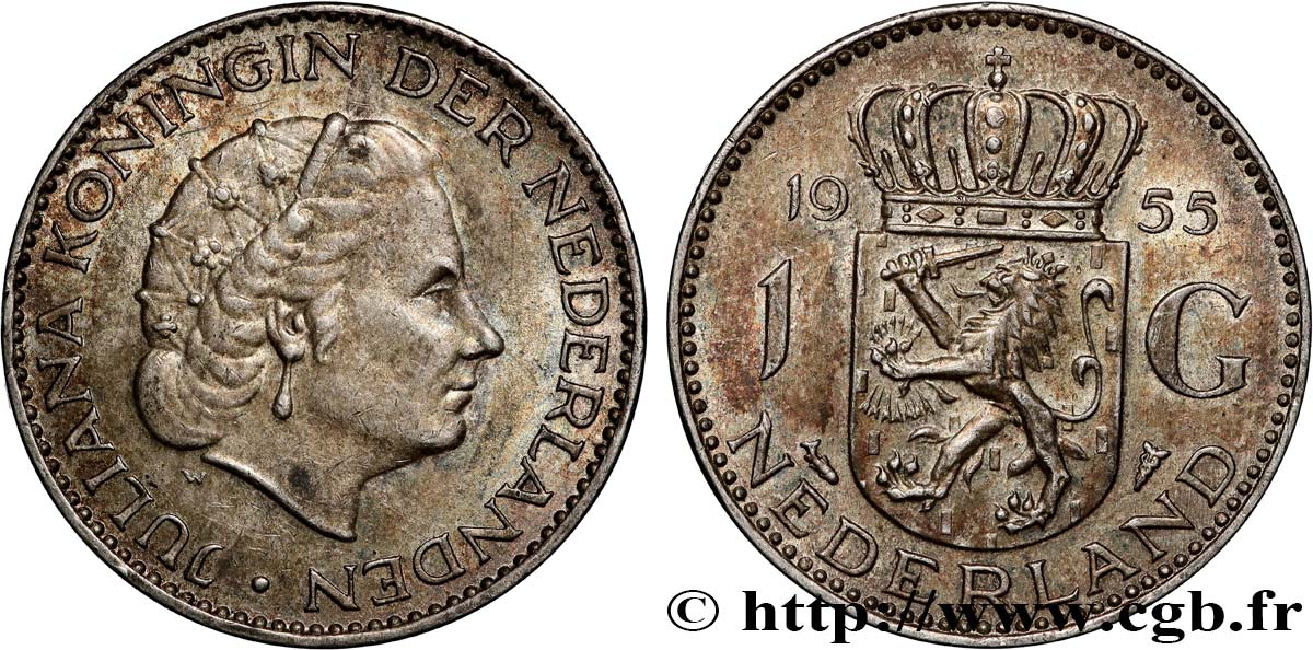 NETHERLANDS 1 Gulden Juliana 1955 Utrecht XF 