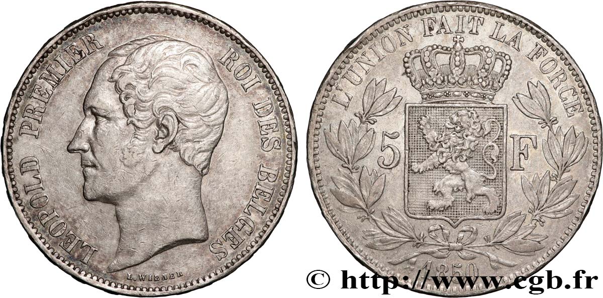 BELGIUM - KINGDOM OF BELGIUM - LEOPOLD I 5 Francs  1850  AU 