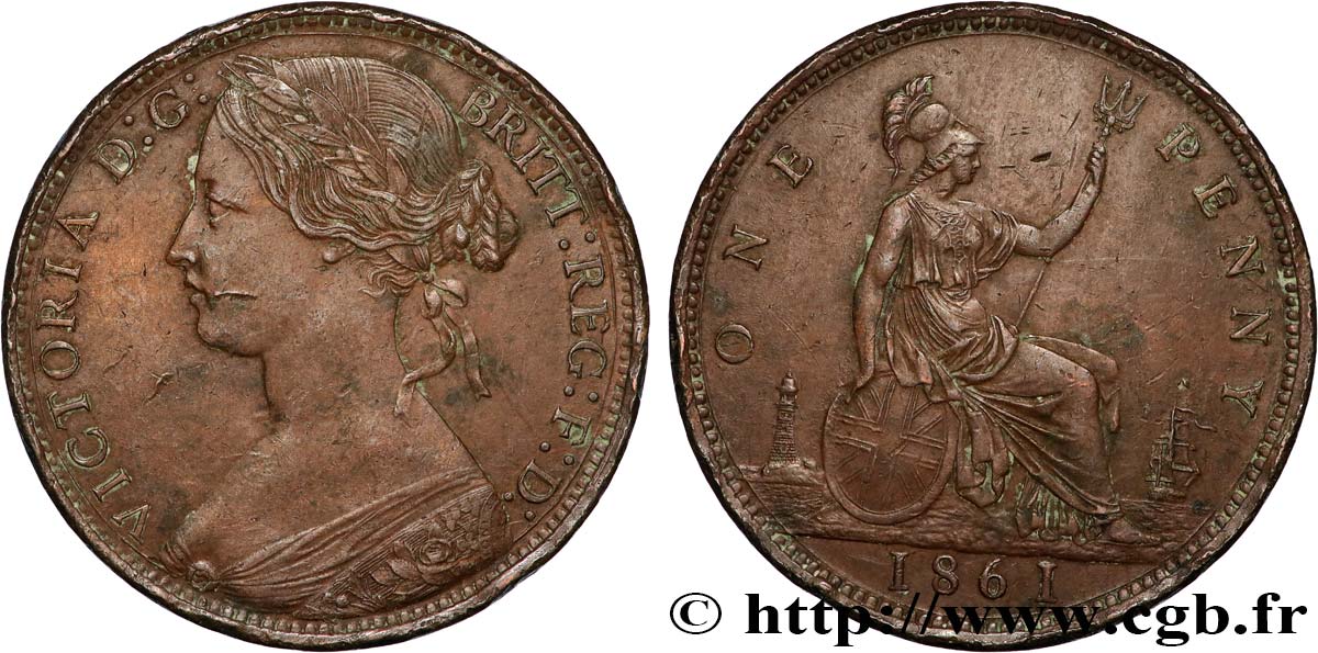 VEREINIGTEN KÖNIGREICH 1 Penny Victoria “Bun Head” 1861  SS 