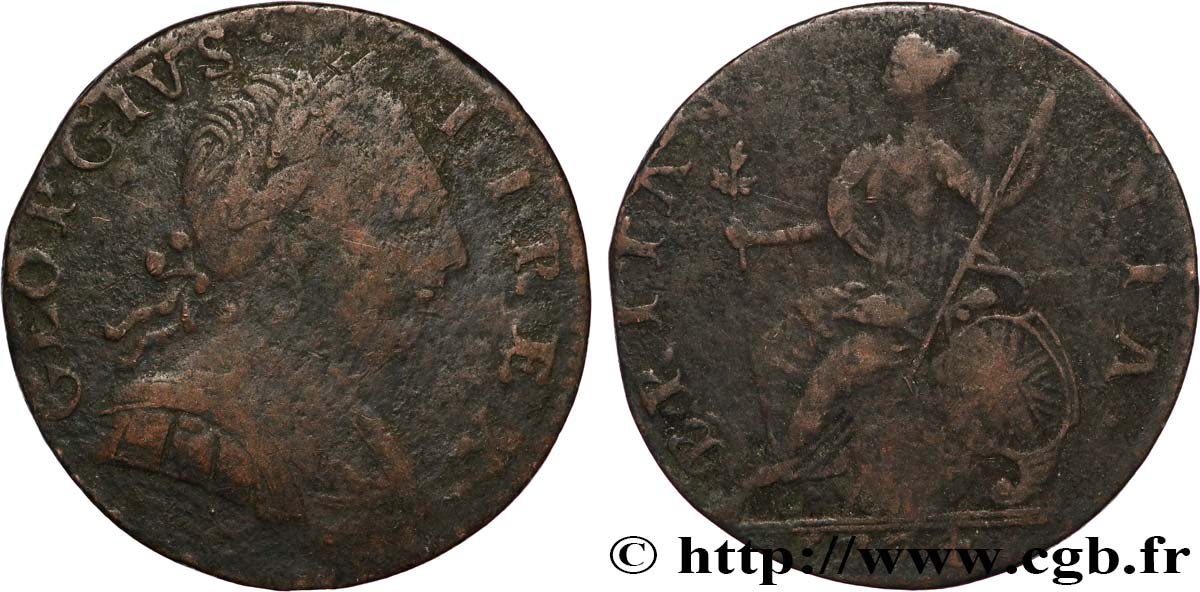 UNITED KINGDOM 1/2 Penny Georges III tête laurée 1774 Londres F 