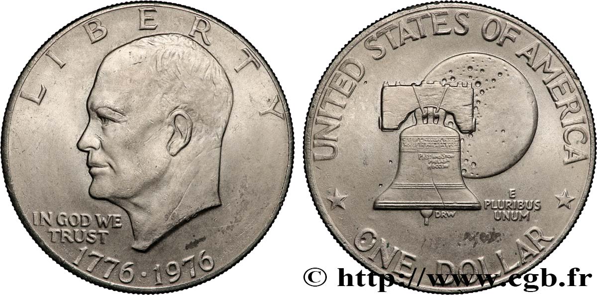 ÉTATS-UNIS D AMÉRIQUE 1 Dollar Eisenhower bicentenaire 1976 Philadelphie TTB+ 