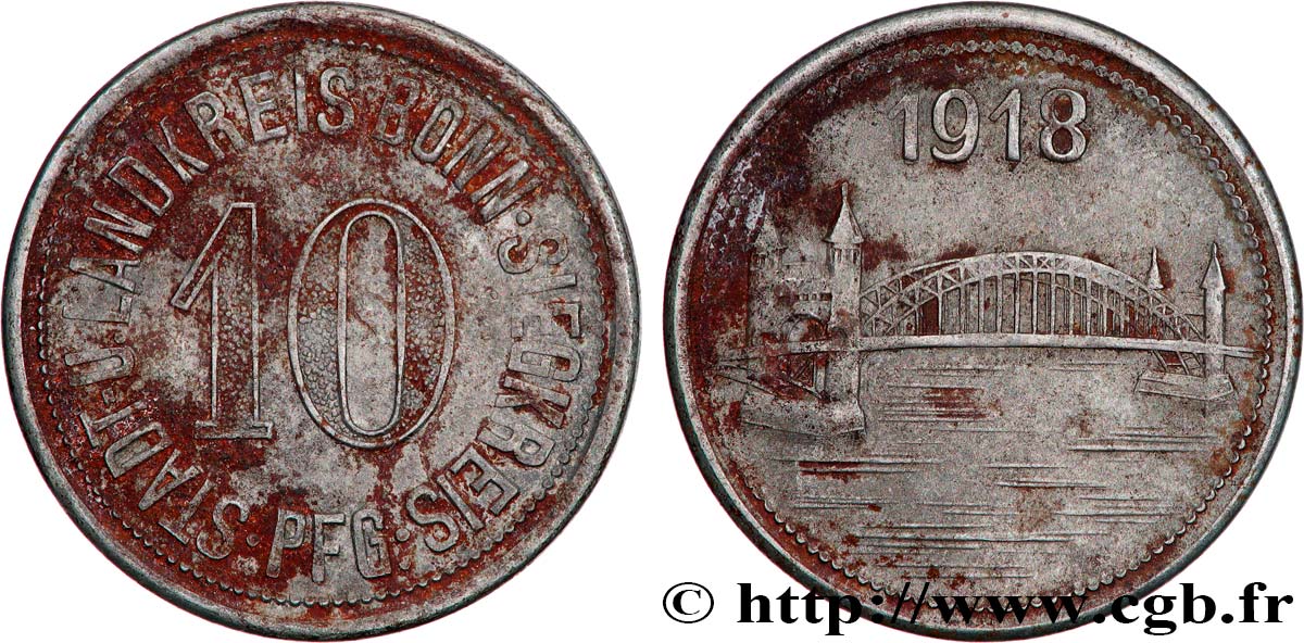 GERMANY - Notgeld 10 Pfennig Bonn 1918  XF 