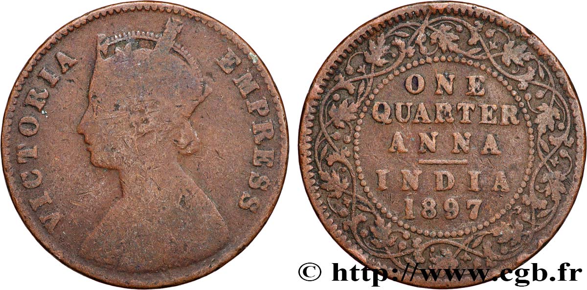 BRITISCH-INDIEN 1/4 Anna Victoria 1897 Calcutta S 