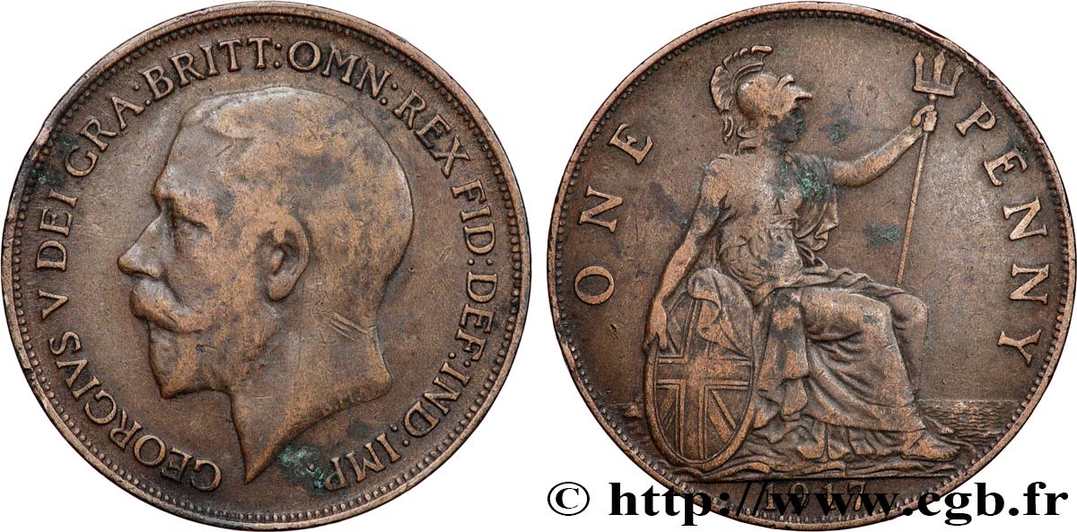 REINO UNIDO 1 Penny Georges V 1917  BC+ 