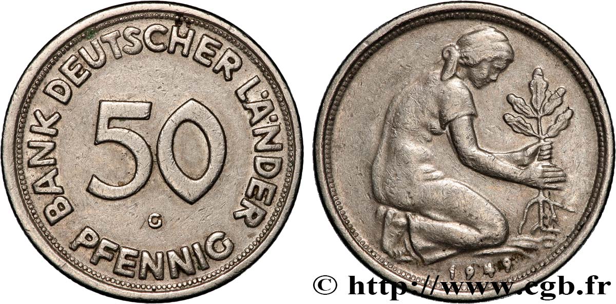 DEUTSCHLAND 50 Pfennig “Bank deutscher Länder” 1949 Karlsruhe - G fSS 