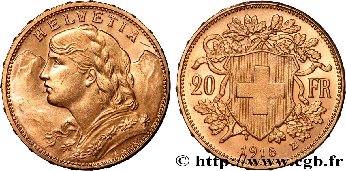 INVESTMENT GOLD 20 Francs  Vreneli   1915 Berne SC 