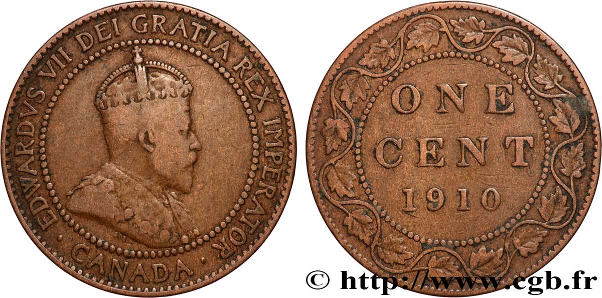 CANADA 1 Cent Edouard VII 1910  VF 