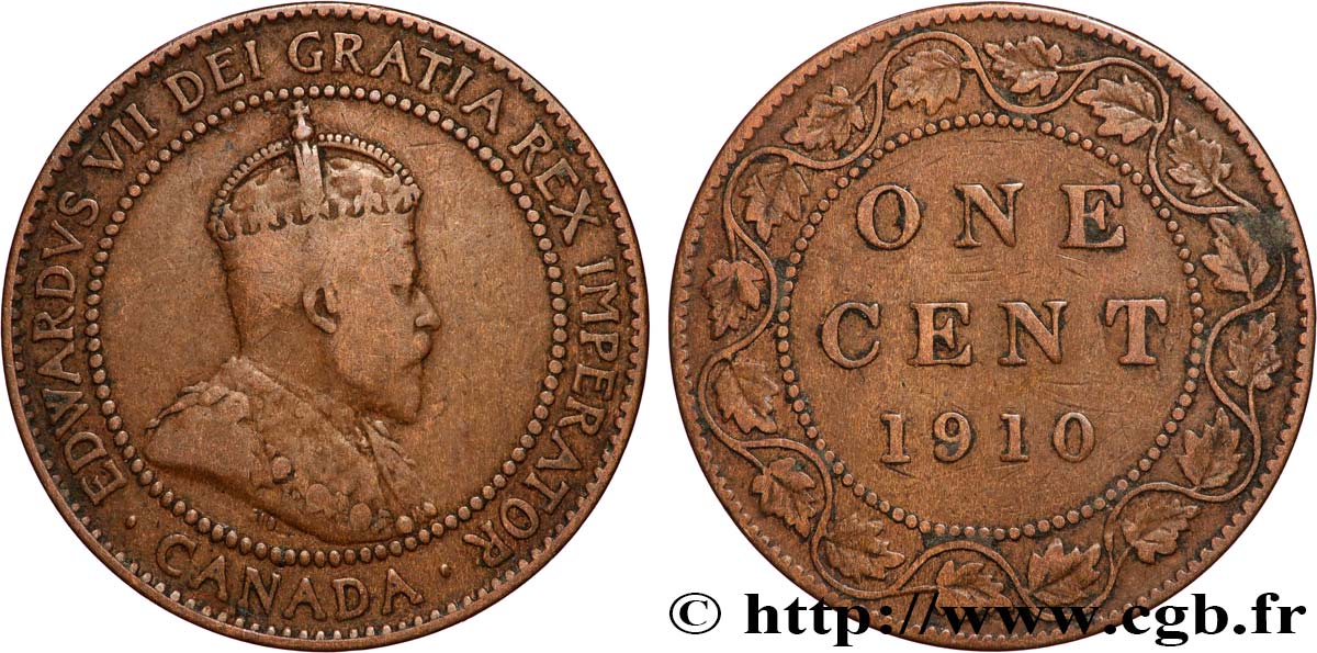 CANADA 1 Cent Edouard VII 1910  TB 
