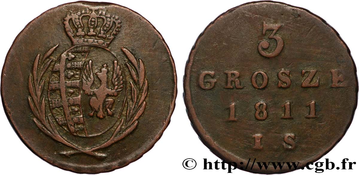 POLAND 3 Grosze Grand Duché de Varsovie 1811 Varsovie VF 