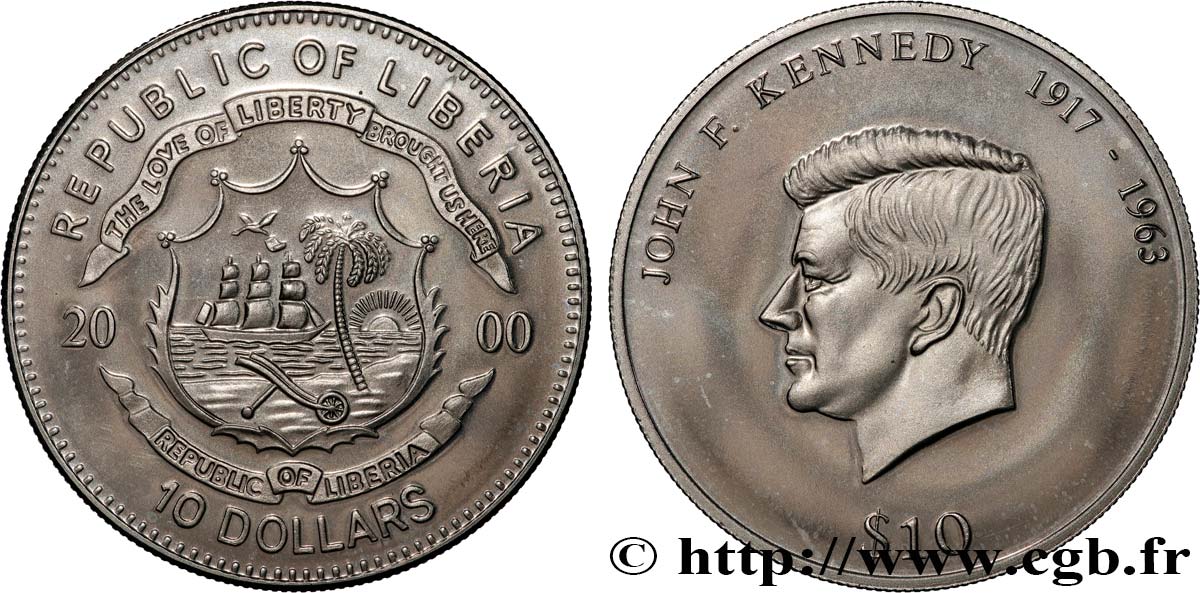 LIBERIA 10 Dollars John F. Kennedy 2000  MS 