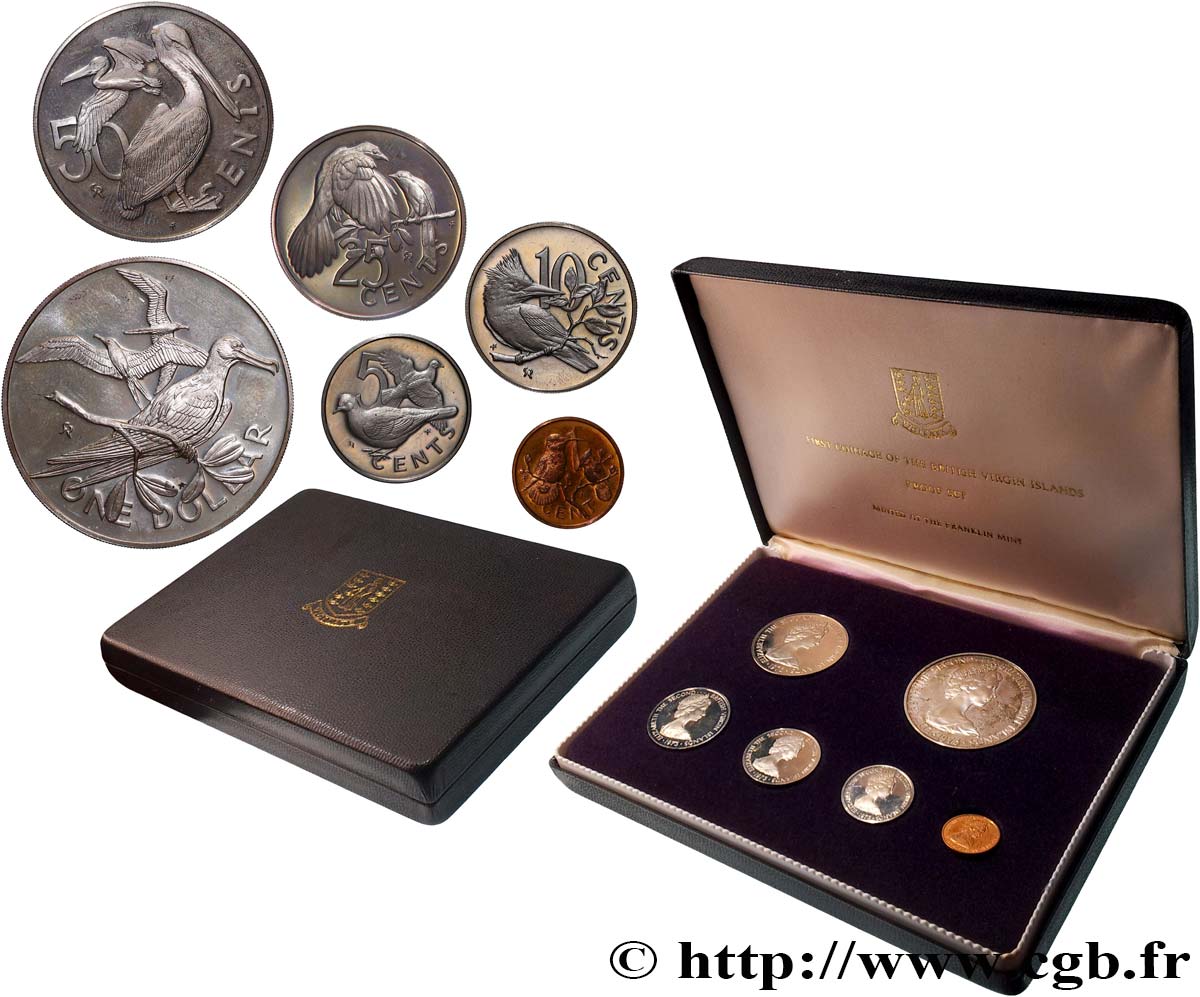 ISOLE VERGINI BRITANNICHE Série Proof 6 monnaies Elisabeth II 1973 Franklin Mint FDC 