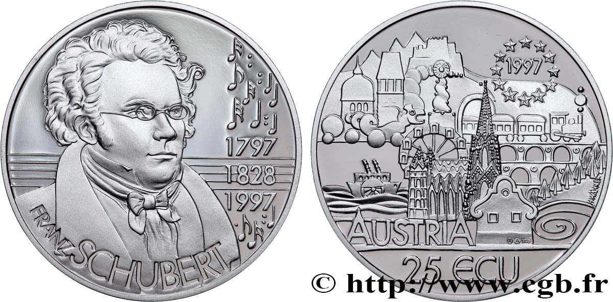 ÖSTERREICH 25 Ecu Proof Franz Schubert 1997  ST 