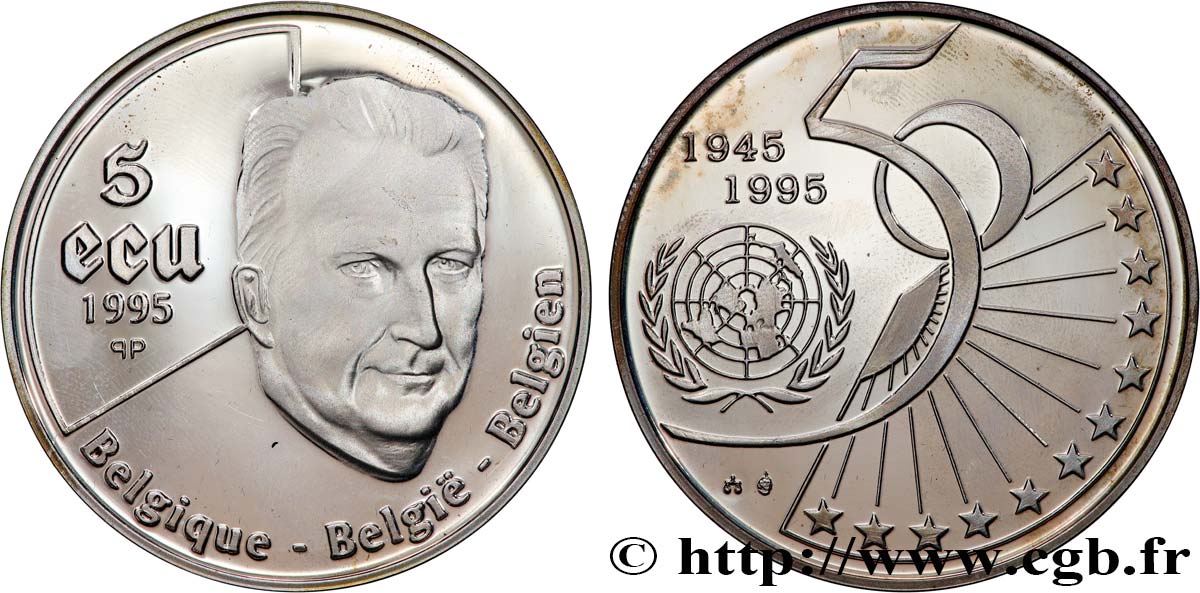 BELGIO 5 Ecu Proof 50e anniversaire de l’ONU 1995  MS 