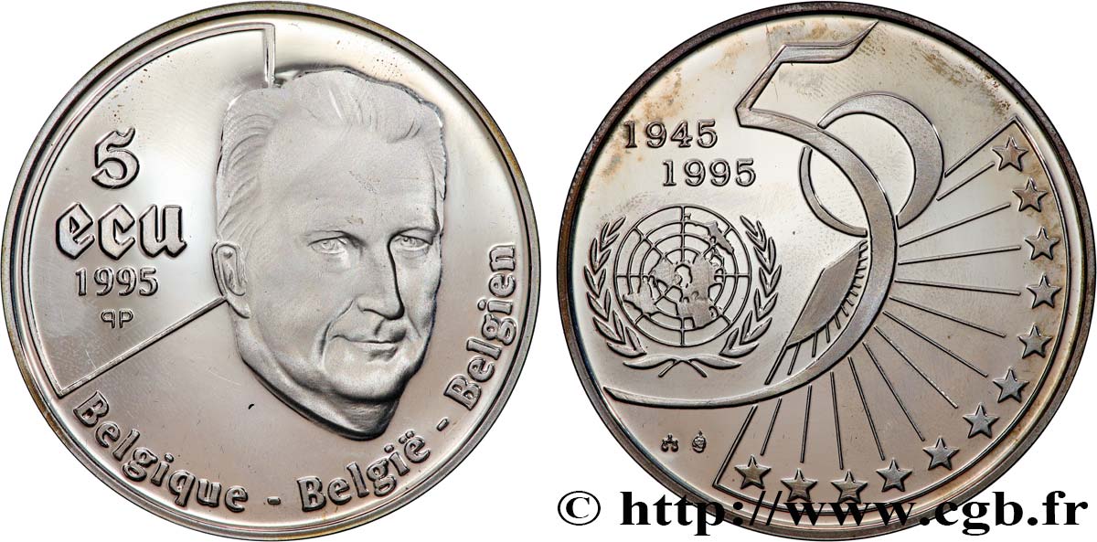 BELGIUM 5 Ecu Proof 50e anniversaire de l’ONU 1995  MS 