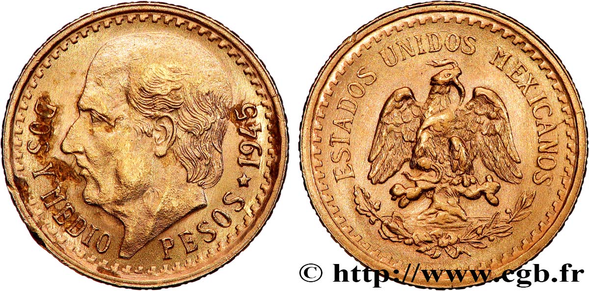 MÉXICO 2 1/2 Pesos Miguel Hidalgo 1945 Mexico SC 