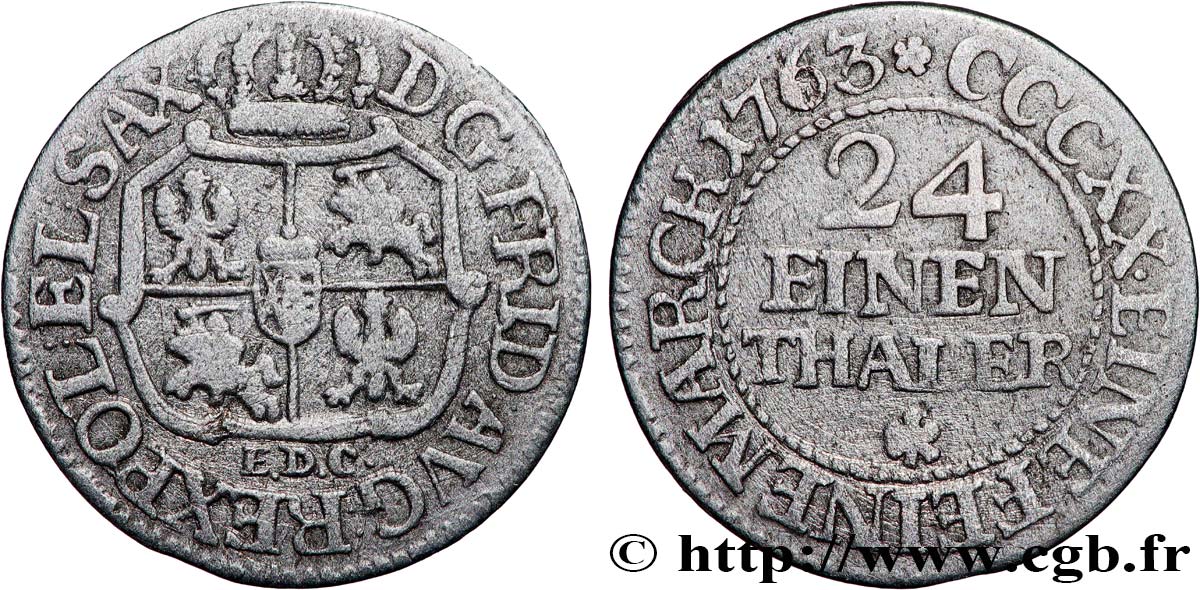GERMANY - ELECTORATE OF SAXONY - FREDERICK-AUGUSTUS II 1/24 Thaler  1763 Leipzig BC 
