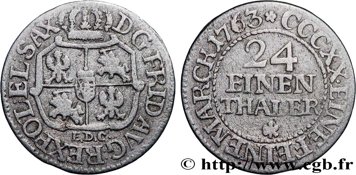 ALLEMAGNE - ÉLECTORAT DE SAXE - FRÉDÉRIC-AUGUSTE II 1/24 Thaler  1763 Leipzig TB 