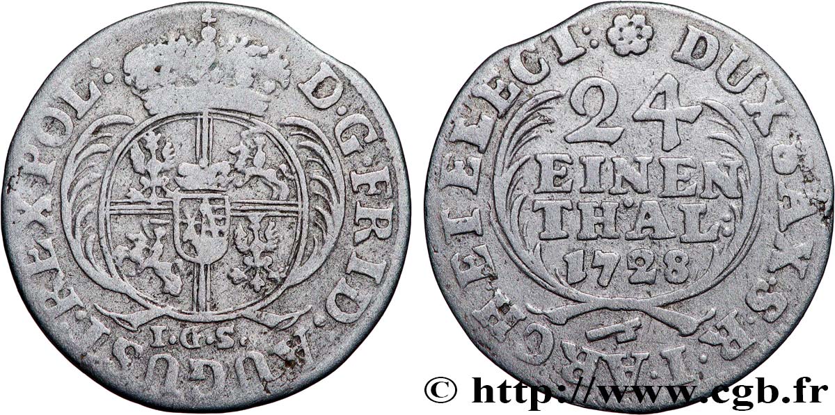 GERMANY - SAXONY - JEAN-GEORGES I 1/24 Thaler 1728  XF 
