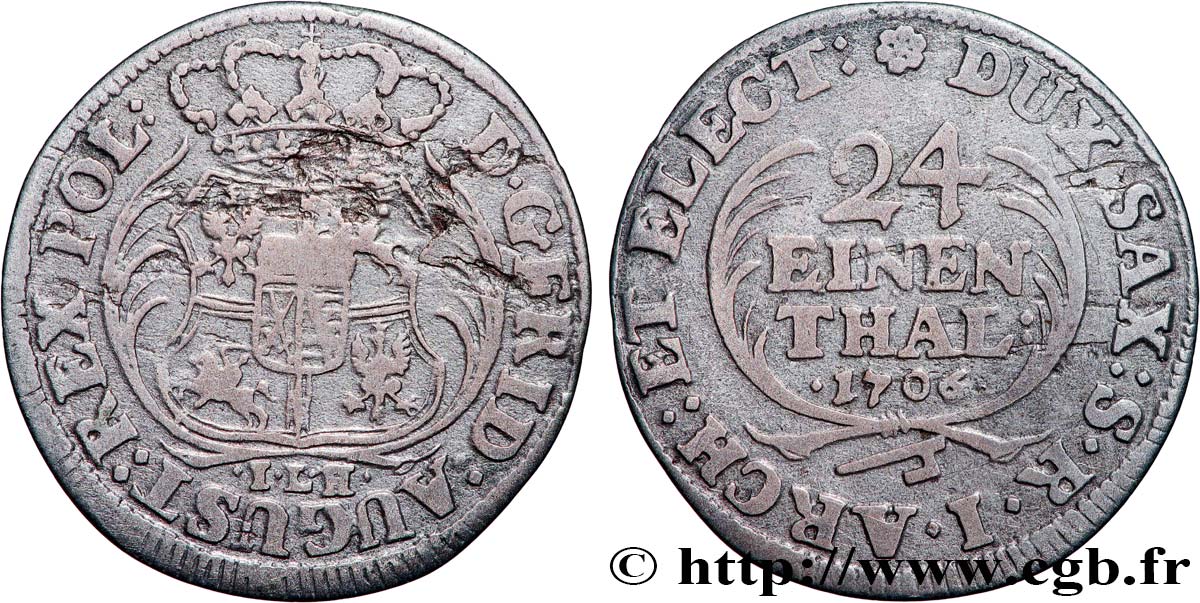 GERMANY - SAXONY - JEAN-GEORGES I 1/24 Thaler  1706  VF 
