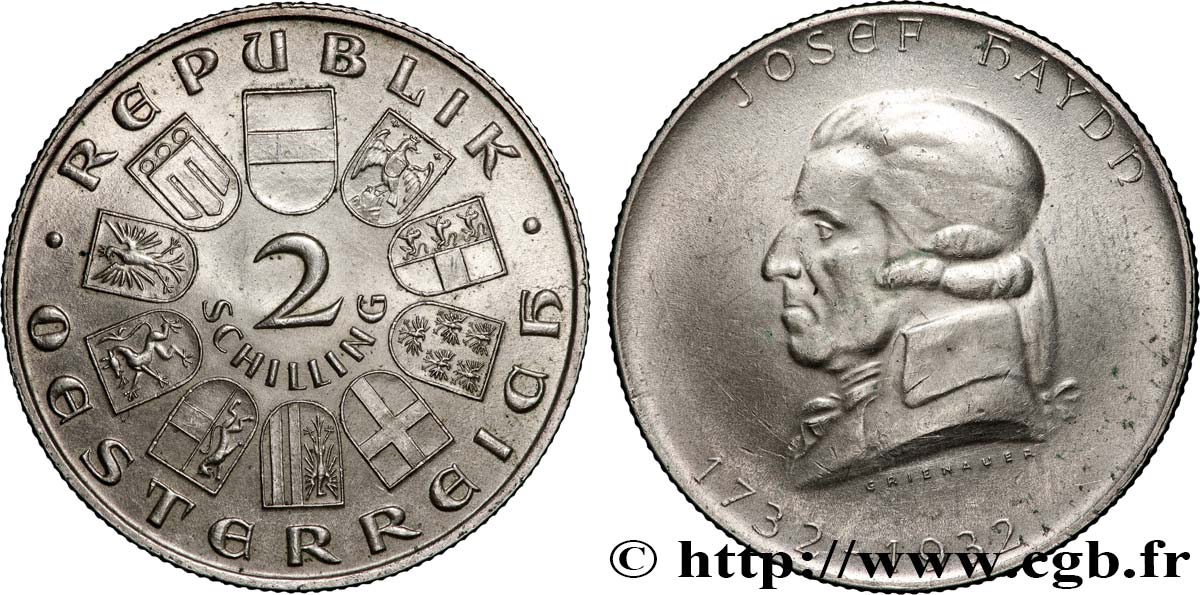 ÖSTERREICH 2 Schilling 200e anniversaire naissance de Joseph Haydn 1932  fVZ 