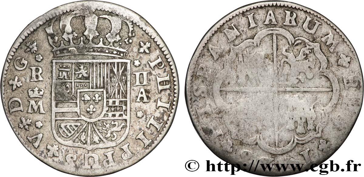SPAIN 2 Reales au nom de Philippe V 1723 Madrid VF/VF 