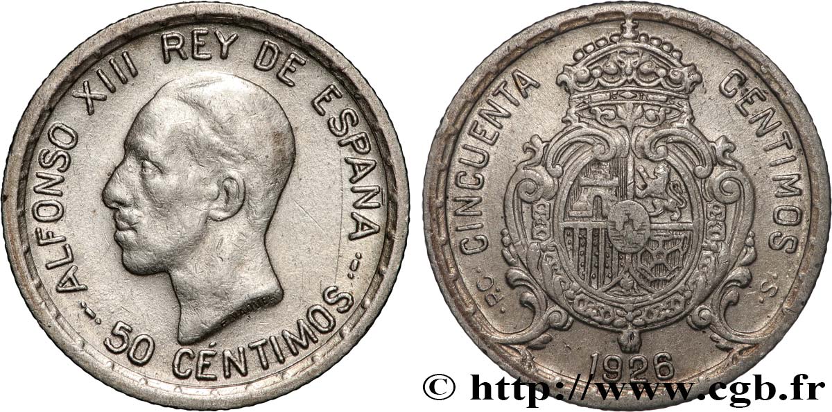 SPANIEN 50 Centimos Alphonse XIII  1926 Madrid fVZ 