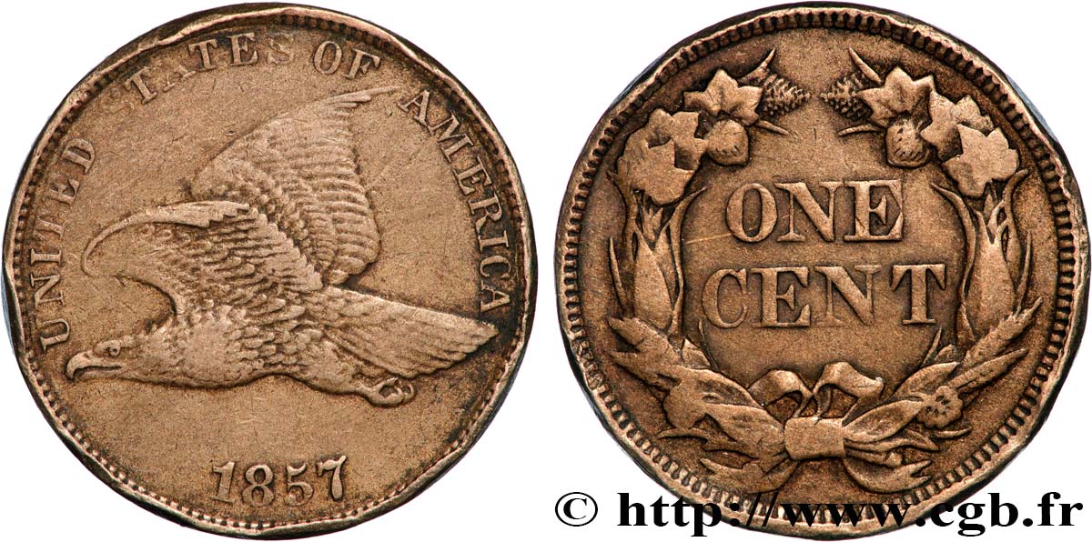 ÉTATS-UNIS D AMÉRIQUE 1 Cent “Flying Eagle” 1857 Philadelphie TB+ 