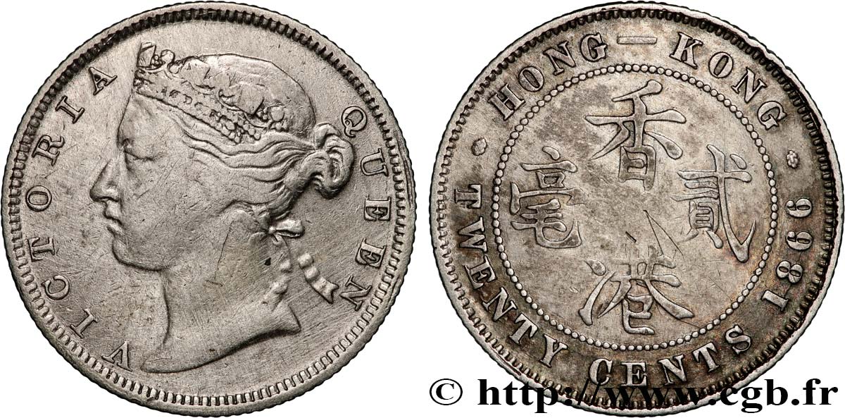 HONG-KONG 20 Cents Victoria 1866  BC+ 