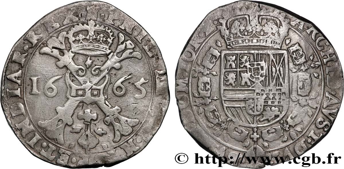 SPANISH NETHERLANDS - TOURNAISIS - PHILIP IV Patagon 1665 Tournai XF 