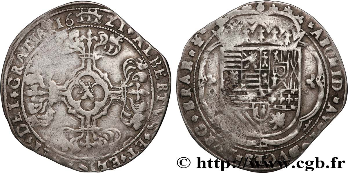 PAYS-BAS ESPAGNOLS - DUCHÉ DE BRABANT - ALBERT ET ISABELLE 3 Patards 1621 Bois-le-Duc TTB/TB+ 