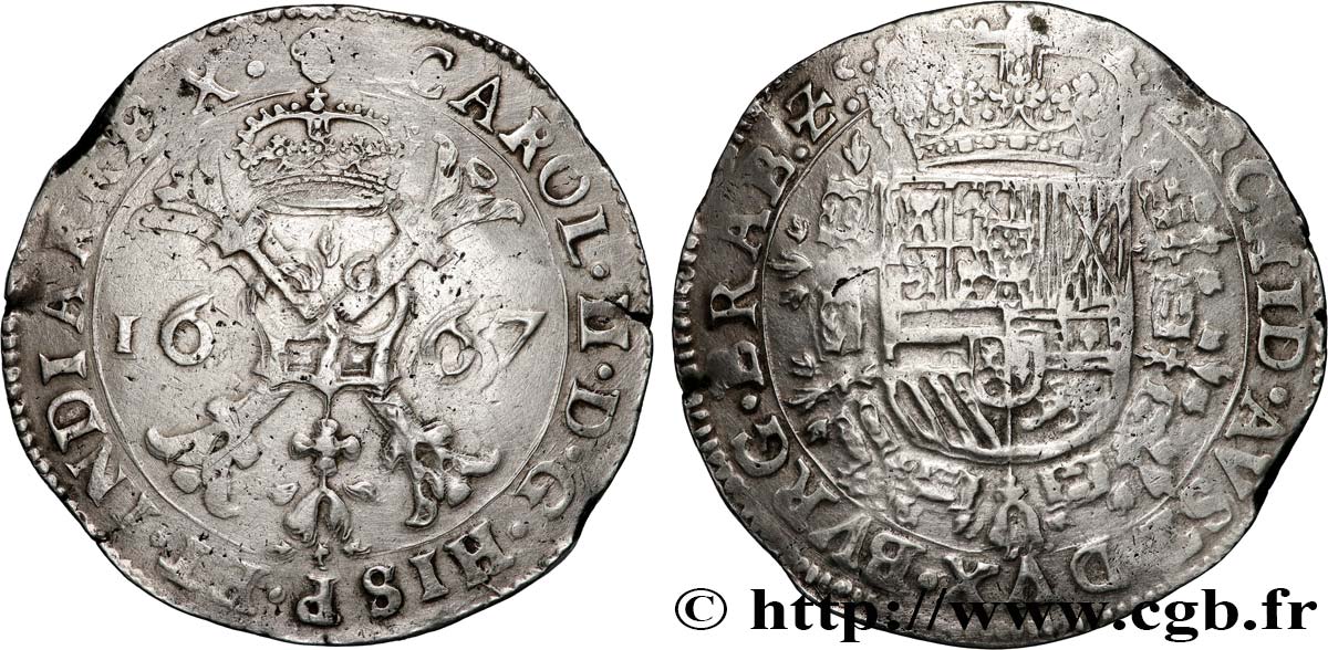 BELGIEN - SPANISCHE NIEDERLAND Patagon au nom de Charles II d’Espagne 1667 Bruxelles SS 