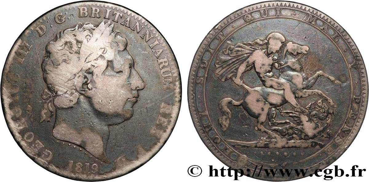 GREAT BRITAIN - GEORGE III 1 Crown ANNO LIX 1819 Londres VF 