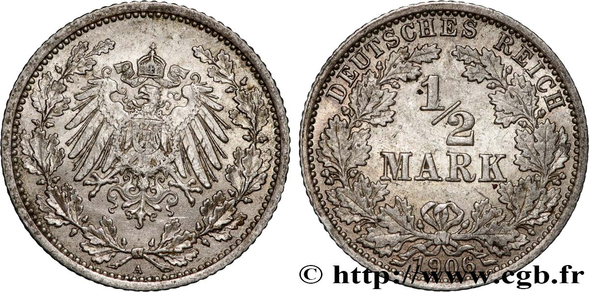 GERMANIA 1/2 Mark Empire aigle impérial 1906 Berlin SPL 