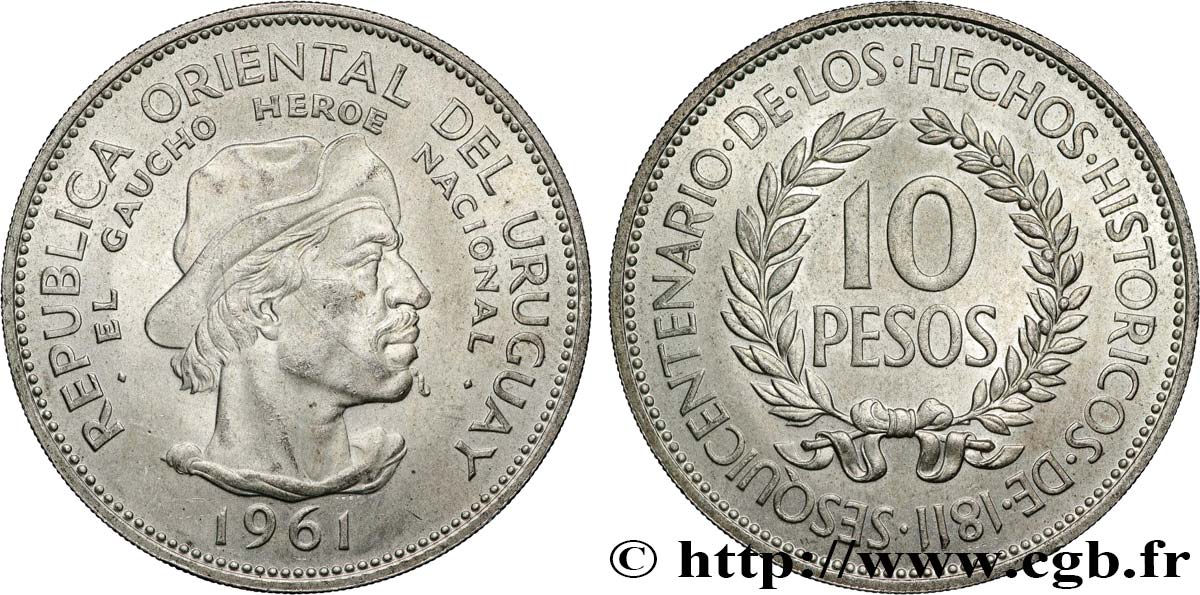 URUGUAY 10 Pesos Gaucho 1961  VZ 