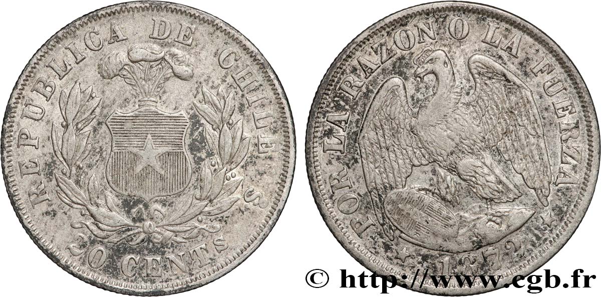 CHILI 20 Centavos 1872 Santiago TTB 