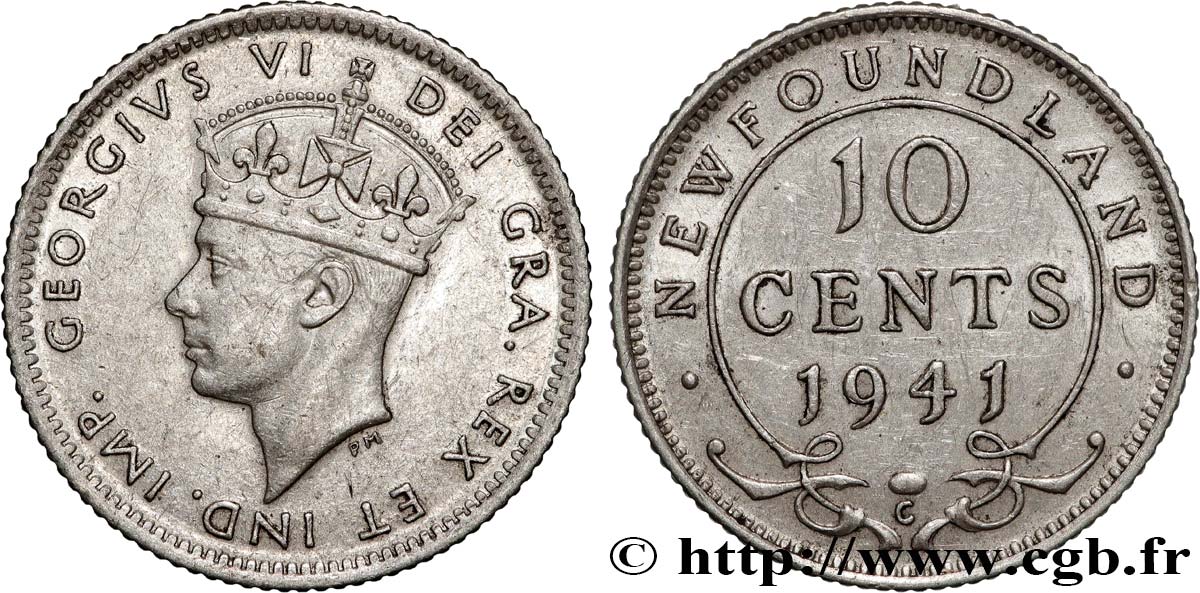 NEWFOUNDLAND 10 Cents Georges VI 1941 Ottawa AU 