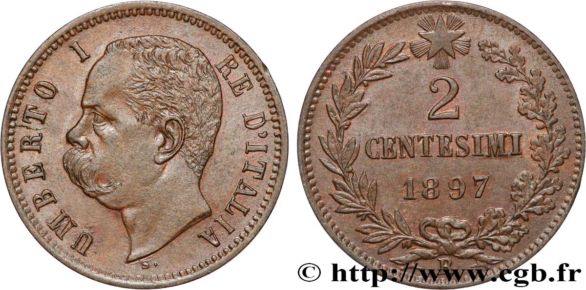 ITALY 2 Centesimi Humbert Ier 1897 Rome - R AU 