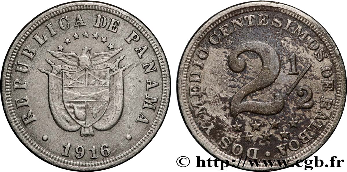 PANAMA 2 1/2 Centavos 1916  TTB 