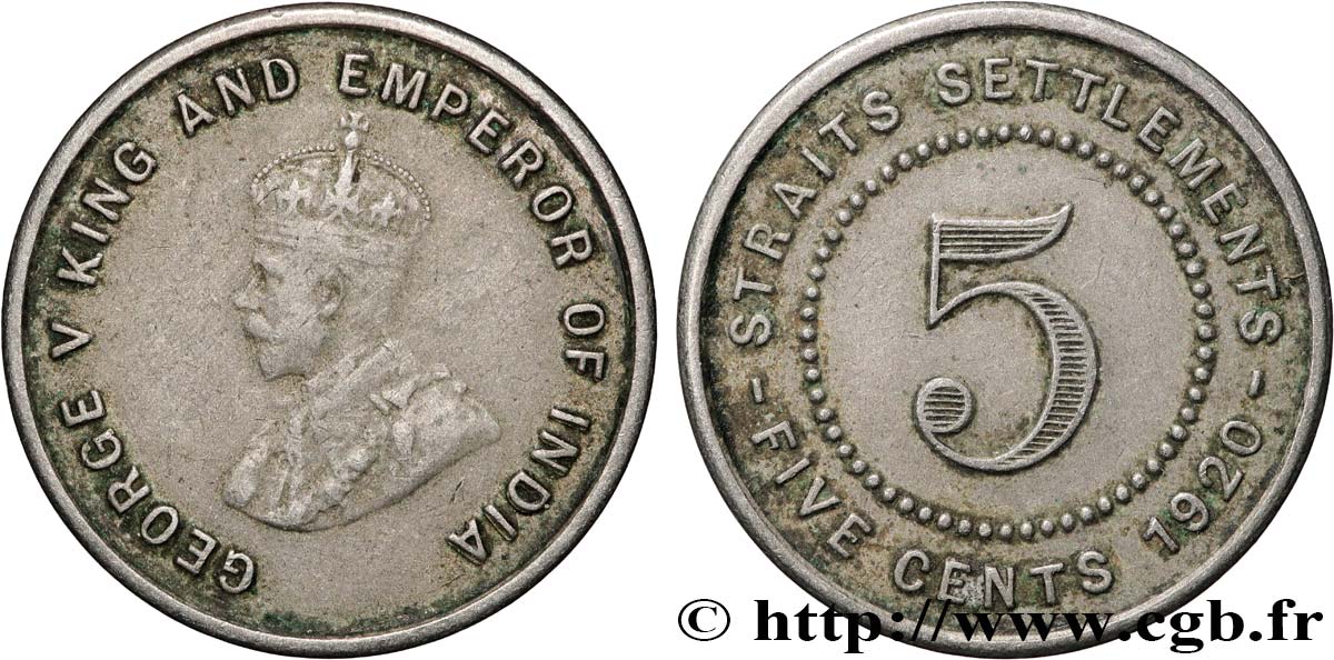 STRAITS SETTLEMENTS 5 Cents Straits Settlements Georges V 1920  fSS 