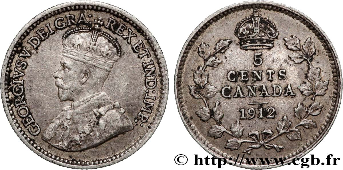 CANADA 5 Cents Georges V 1912  XF 