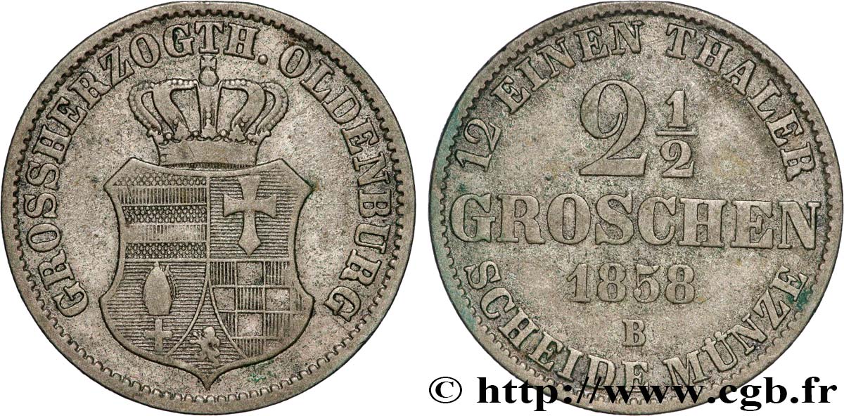 GERMANIA - OLDENBURG 2 1/2 Silbergroschen écu couronné 1858 Hanovre BB 