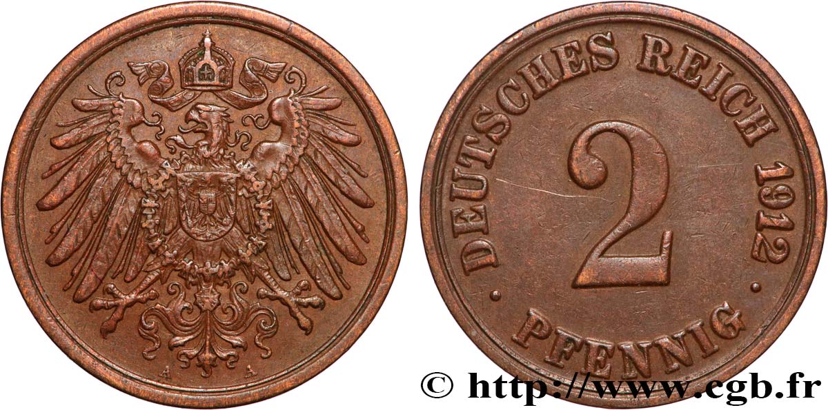 GERMANY 2 Pfennig 1912 Berlin AU 