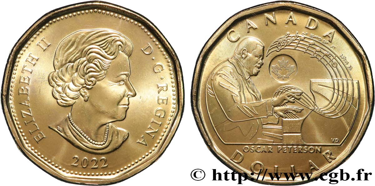 CANADA 1 Dollar Hommage à Oscar Peterson 2022 Winnipeg MS 