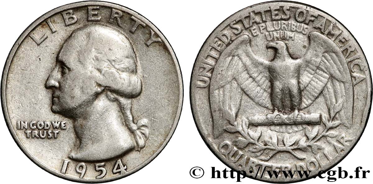 ÉTATS-UNIS D AMÉRIQUE 1/4 Dollar Georges Washington 1954 Philadelphie TTB 