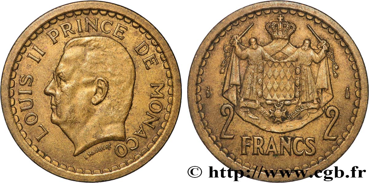 MONACO 2 Francs Louis II (1943) Paris fVZ 