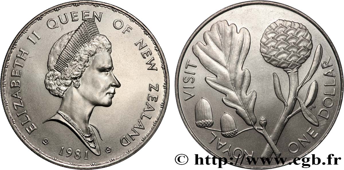 NEW ZEALAND 1 Dollar visite royale d’Elisabeth II 1981 Royal British Mint MS 