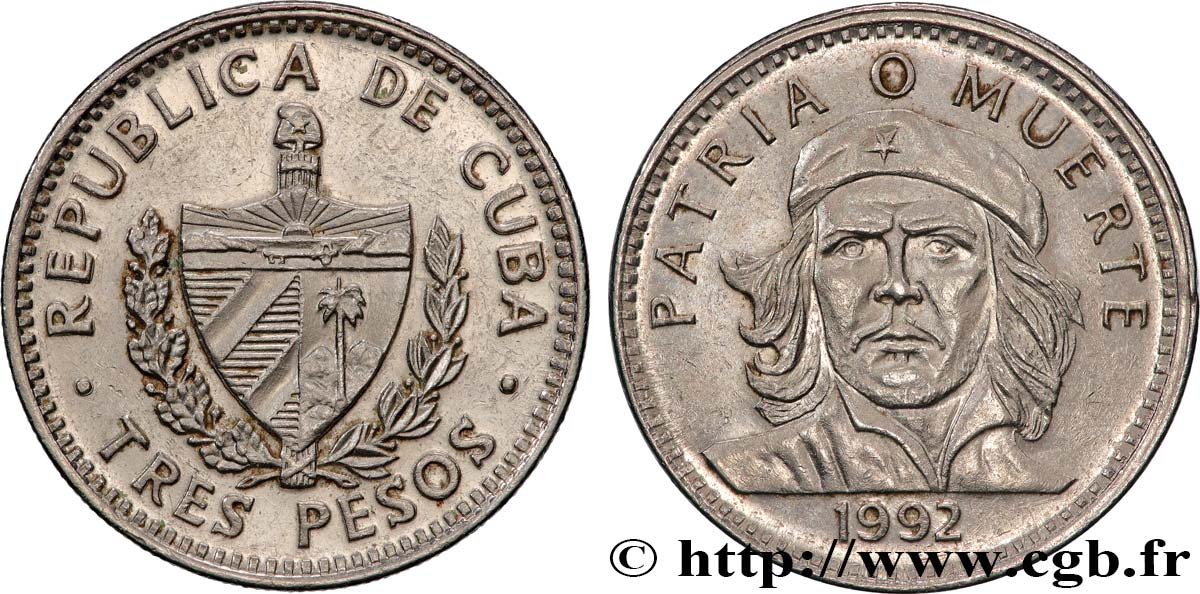 CUBA 3 Pesos Ernesto “Che” Guevara 1992  AU 